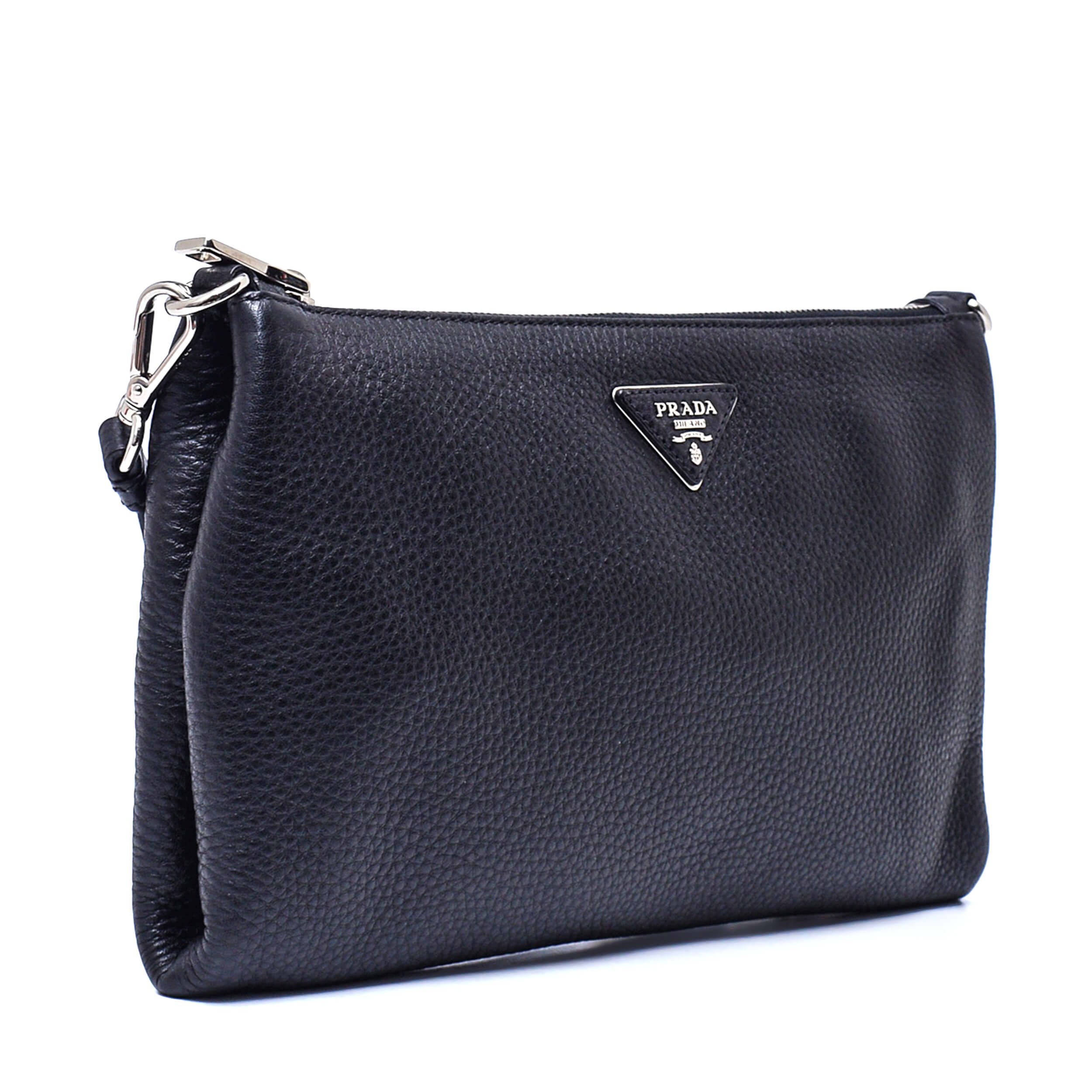 Prada - Black  Vitello Danio Leather Bandoliera Crossbody Bag 